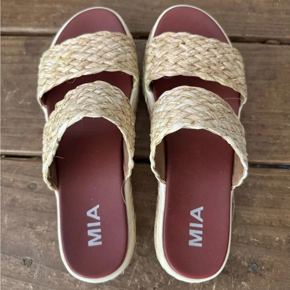 MIA Tan Woven Slide Sandals - Picture 1 of 5